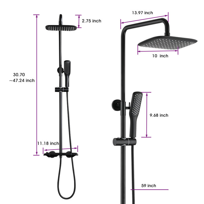 Hskbath Thermostatic Complete Shower System Matte Black Exposed Shower